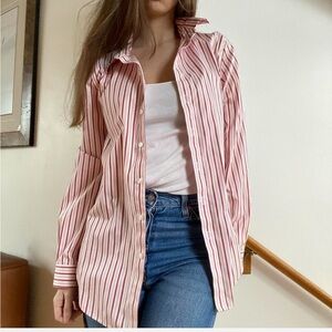 Coldwater Creek Burgundy and White Striped Shirt